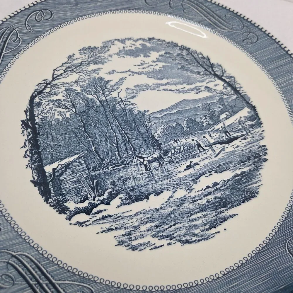 Vintage Royal China Currier & Ives Blue Getting Ice Serving Platter 12.25